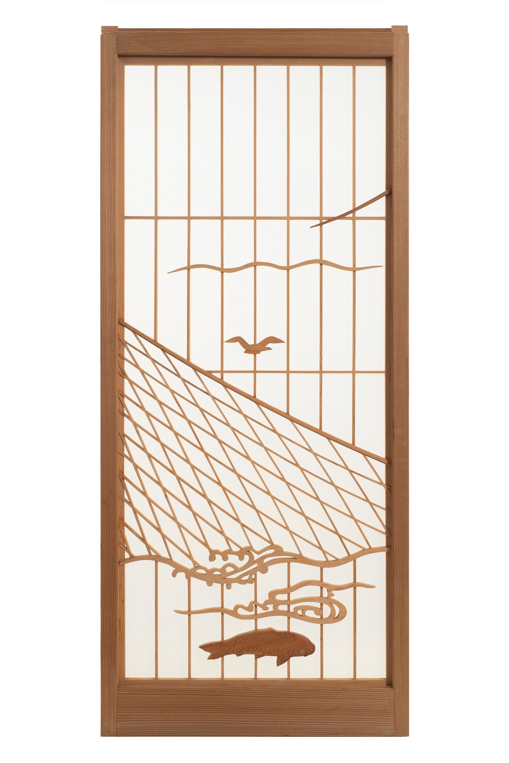 Japanese Stained-Glass Fusuma Painting: Bountiful Sea beneath Mount Fuji