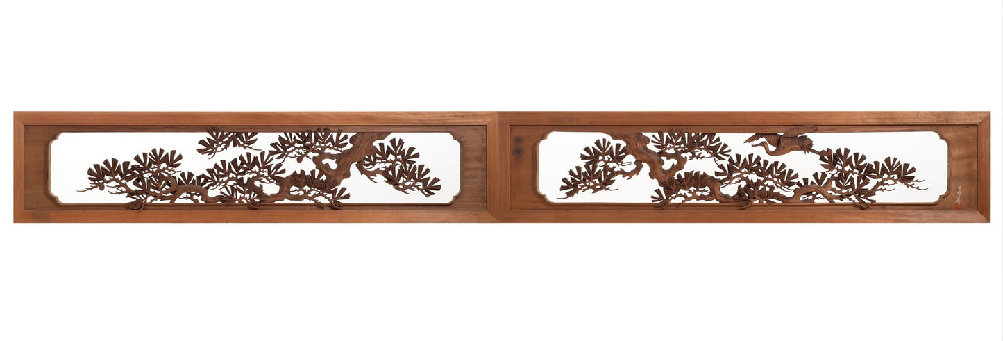 Pine & Crane: Antique Paired Ranma Transoms (長寿松鶴図)