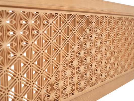 Kumiko Lattice with Stained-Glass Inserts: Asanoha Pattern (麻の葉組子)