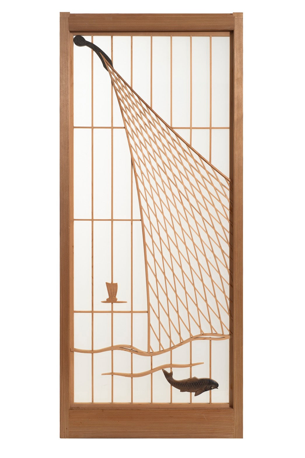 Japanese Stained-Glass Fusuma Painting: Bountiful Sea beneath Mount Fuji