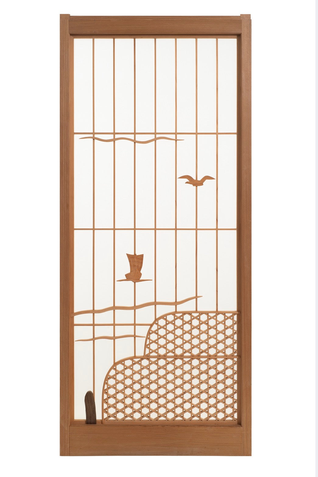 Japanese Stained-Glass Fusuma Painting: Bountiful Sea beneath Mount Fuji