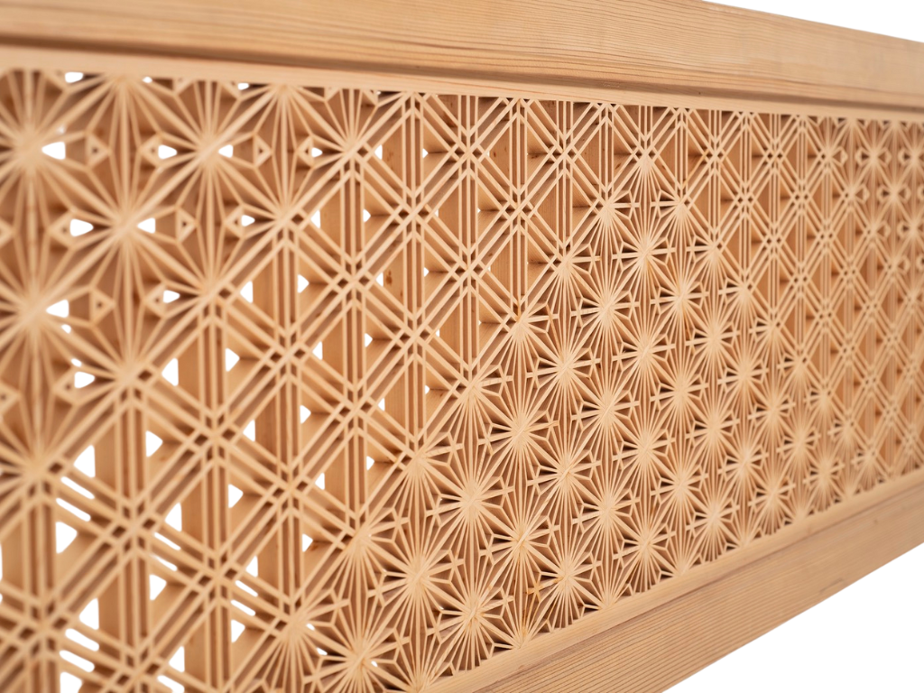 Kumiko Lattice with Stained-Glass Inserts: Asanoha Pattern (麻の葉組子)