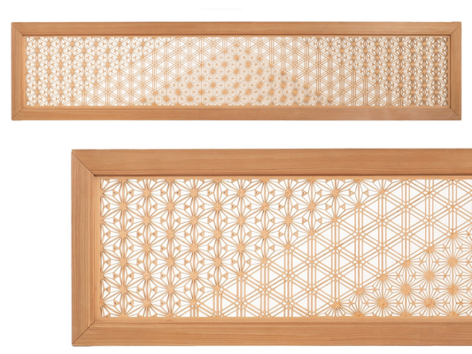 Kumiko Lattice with Stained-Glass Inserts: Asanoha Pattern (麻の葉組子)