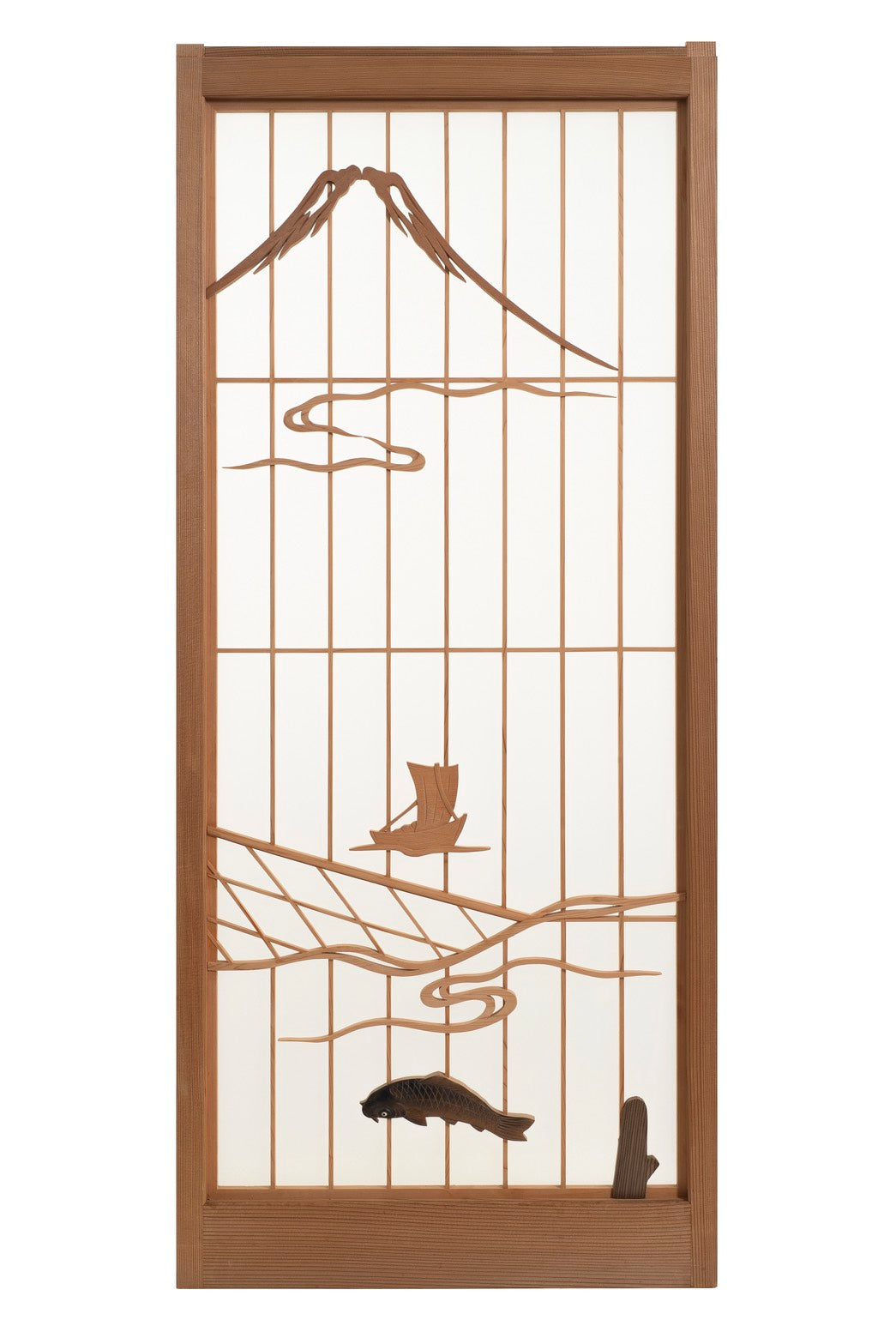 Japanese Stained-Glass Fusuma Painting: Bountiful Sea beneath Mount Fuji