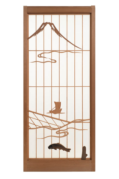 Japanese Stained-Glass Fusuma Painting: Bountiful Sea beneath Mount Fuji