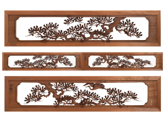 Pine & Crane: Antique Paired Ranma Transoms (長寿松鶴図)